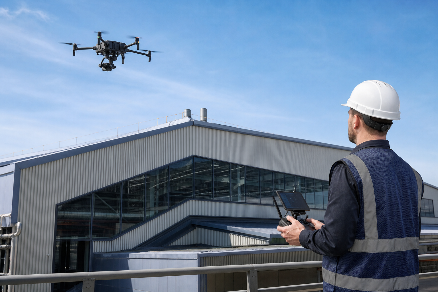 Szkolenie inspekcje dronem – lot kontrolny nad dachem przemysłowym