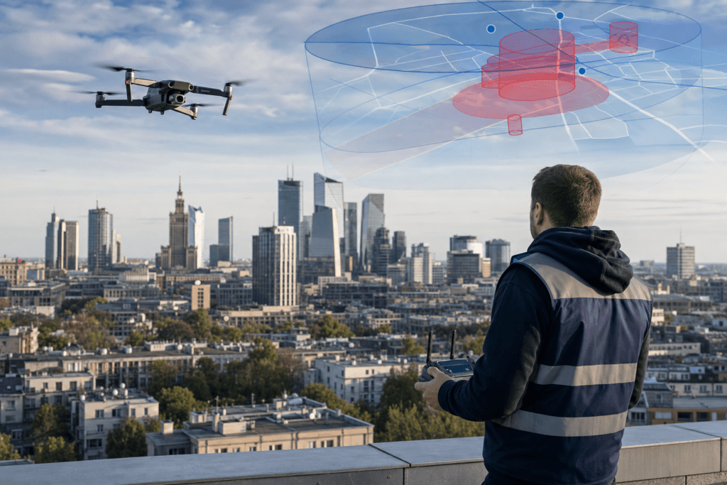 Lot dronem w aglomeracji – strefy CTR i geo-aware