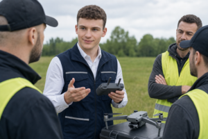 Instruktor Robert Retke prowadzi praktyczne szkolenie pilotów dronów UAVO w terenie – DRONE4TECH