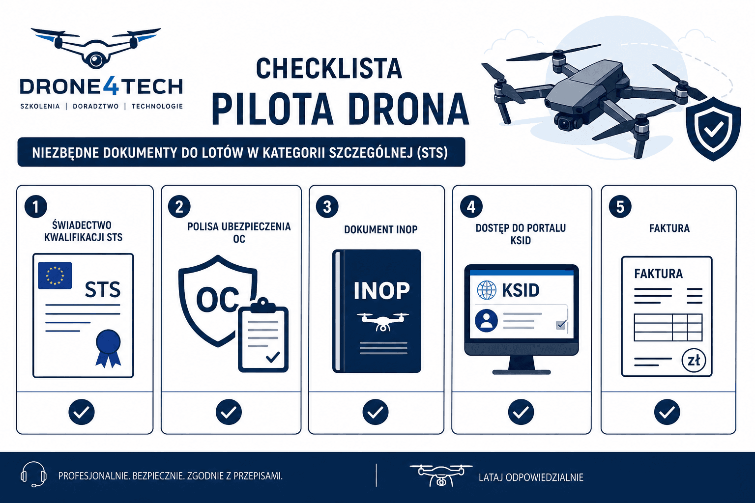 Dokumenty pilota drona dla klienta B2B – certyfikat STS, OC, INOP