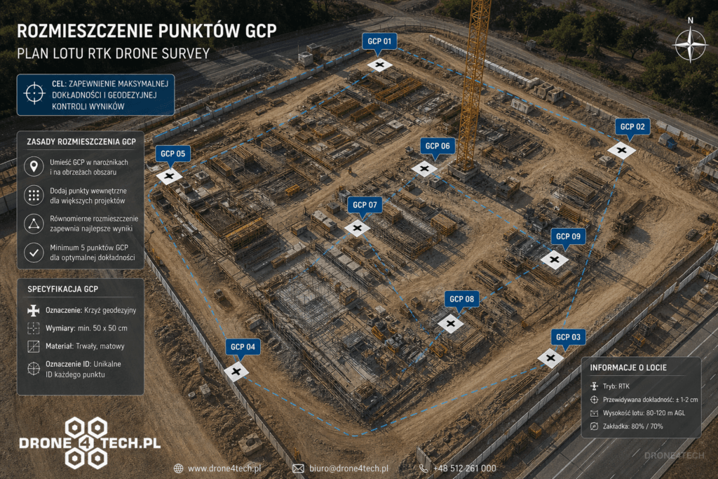 Rozmieszczenie punktów GCP na placu budowy
