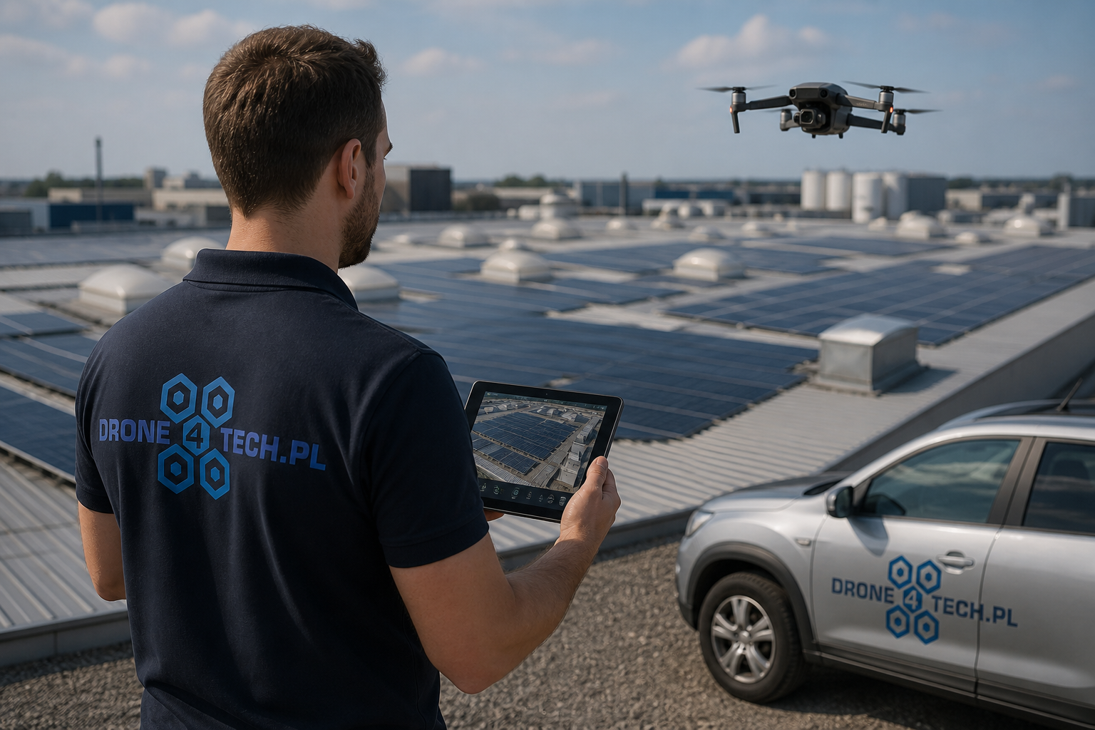 Inspekcja dachu dronem podczas szkolenia praktycznego DRONE4TECH