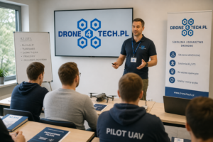 Kursanci podczas bloku teoretycznego szkolenia A2/STS w DRONE4TECH