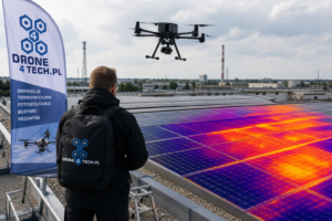 Lot termowizyjny dronem nad dachem i instalacją PV