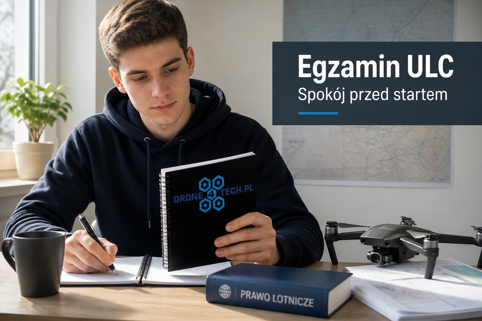 Egzamin ULC – spokój przed startem, kursant z notatkami